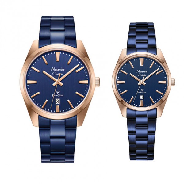 Alexandre Christie AC 1035 Rosegold Blue Couple Steel